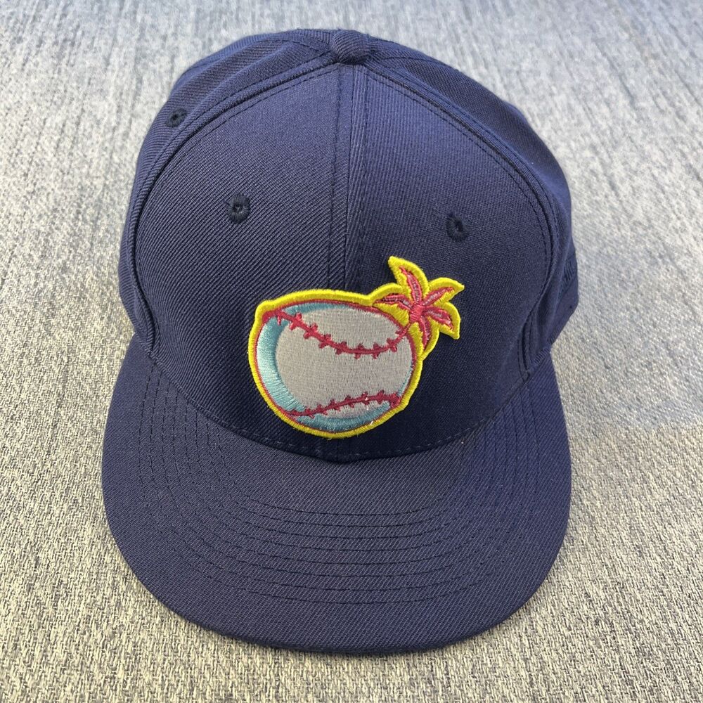 Baseballism Fitted Hat Cap 7 5/8 Navy Blue Palm Tree Baseball Sunset Aloha Exc